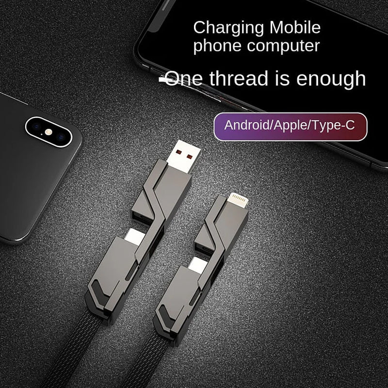 🔥 hot sale 🔥4-in-1 Flat Braided Anti-tangle Charger Cable with Velcro