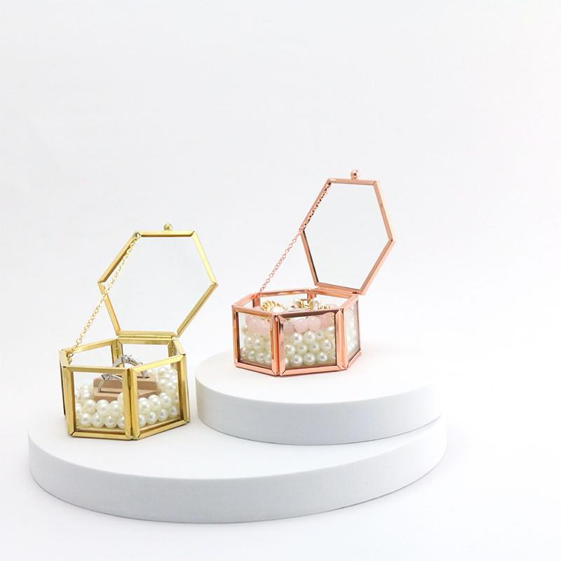 Hexagon Transparent Glass Jewelry Box