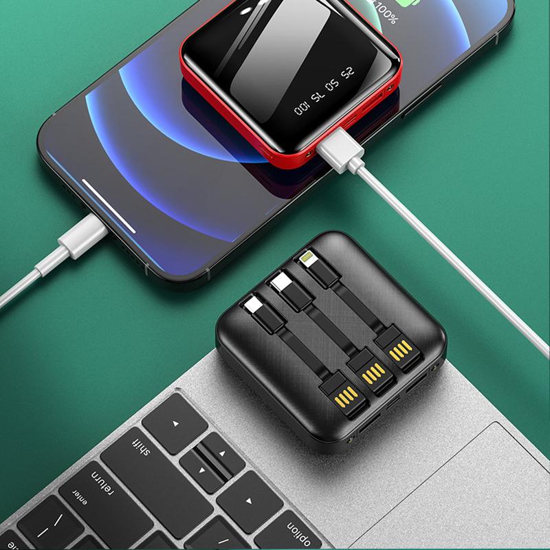 Mirror Surface Mini Power Bank with External Cables
