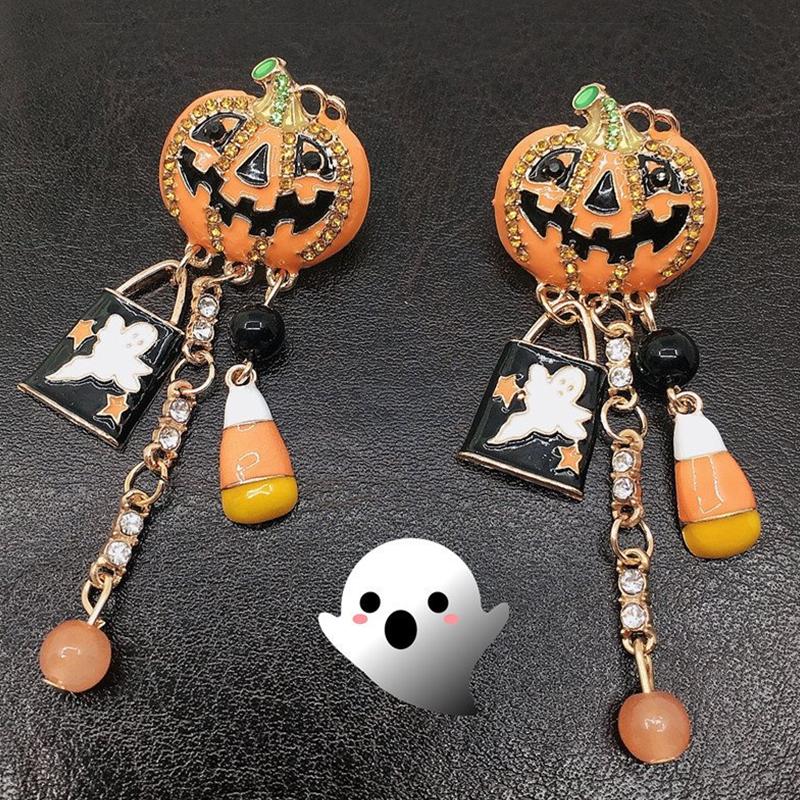 Pumpkin Ghost Creative Halloween Tassel Earrings