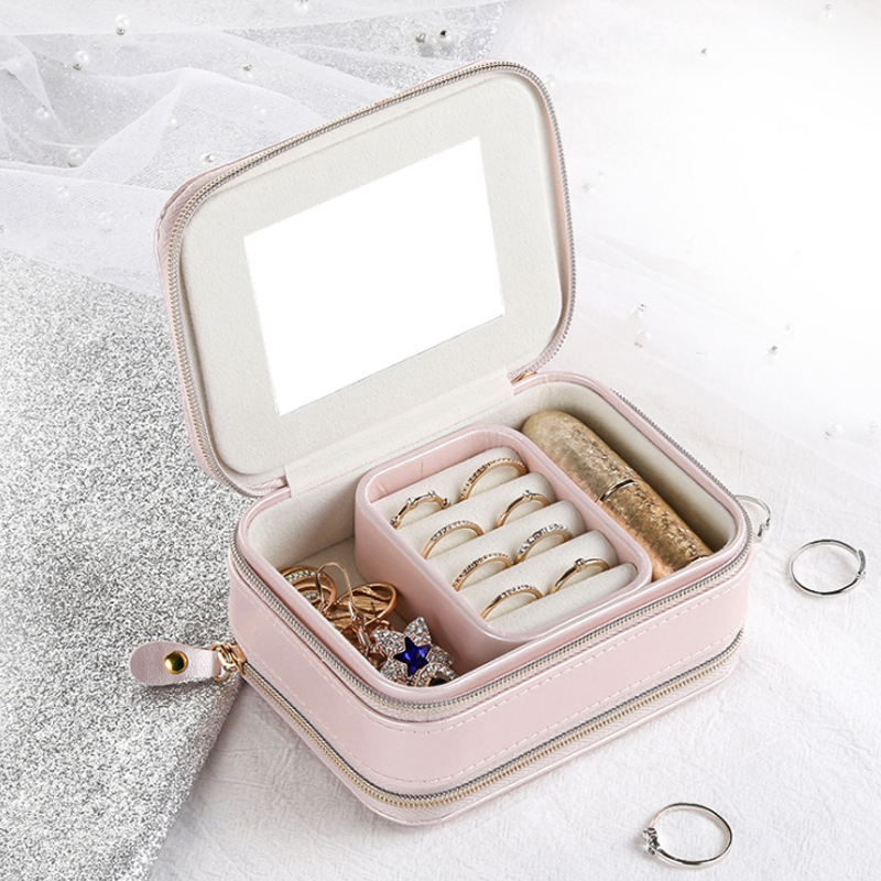 Portable Jewelry Storage Box with Mirror
