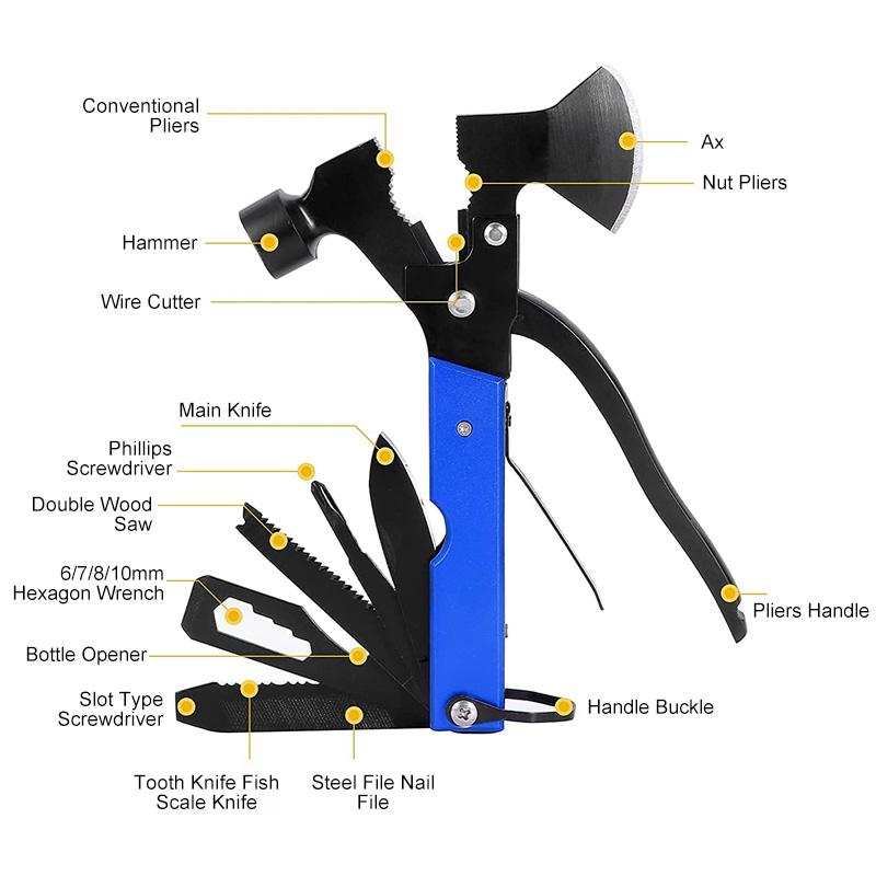 Steel Hammer Axe Multitool for Camping