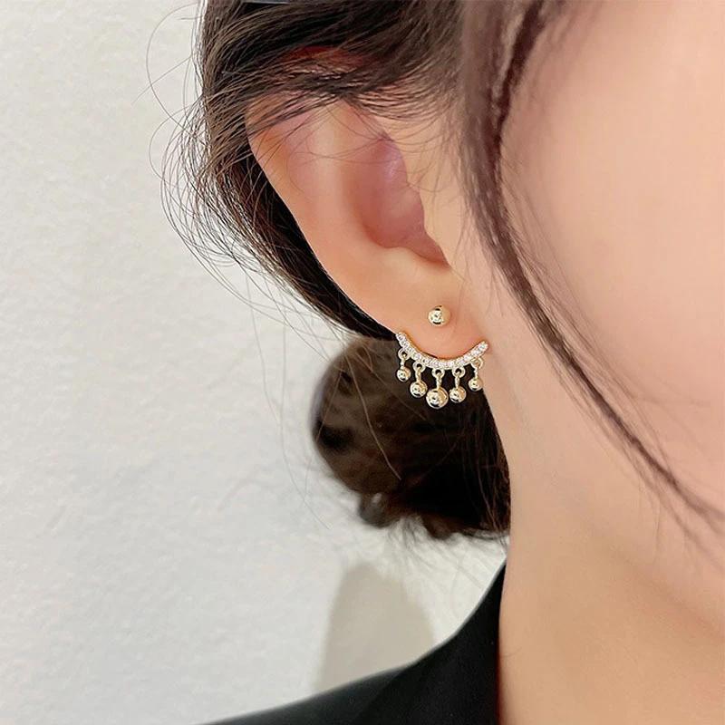 Beaded Rhinestone Tassel Earrings