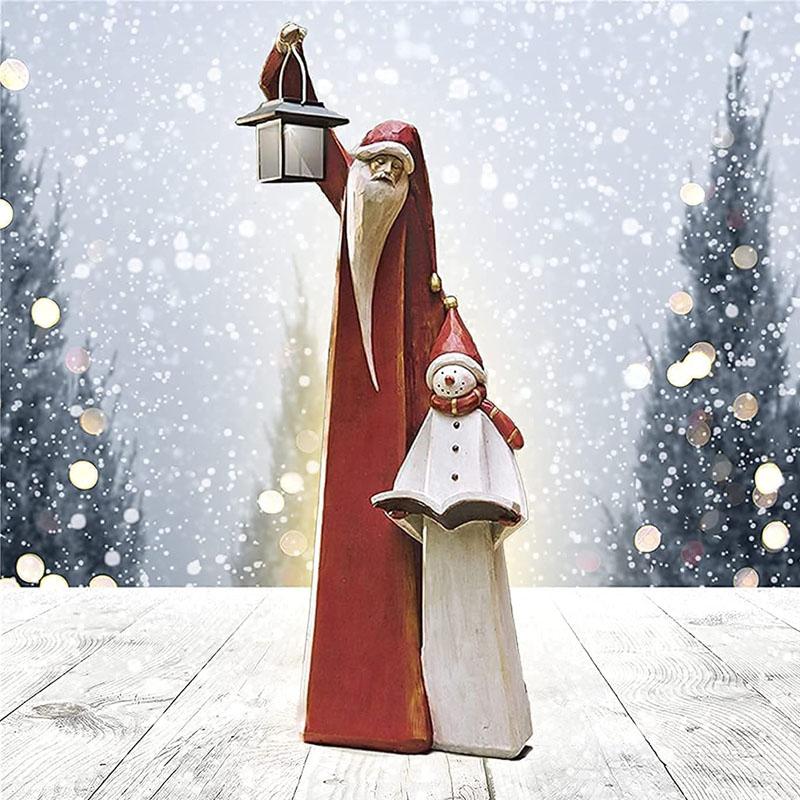 Santa and Snowman Sculpture with Solar Lantern